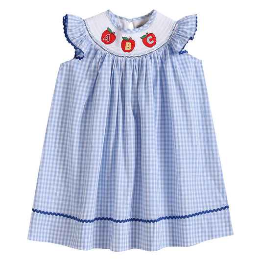 Blue Gingham ABC Smocked Bishop Dress