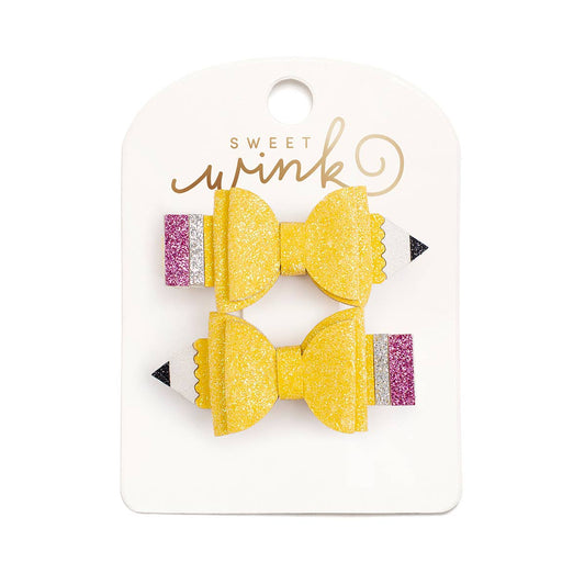Pencil Bow Clip Set - Back To School