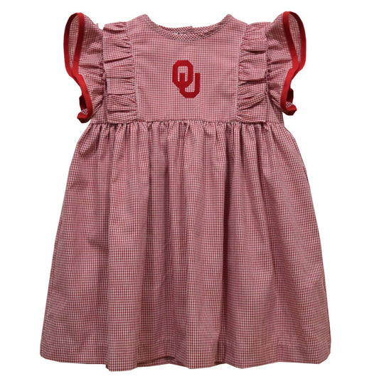 University of Oklahoma Embroidered Red Gingham Ruffle Dress